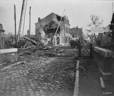 302_Canadian Patrol crossing the railway in Valenciennes under heavy machine gun fire. November, 1918